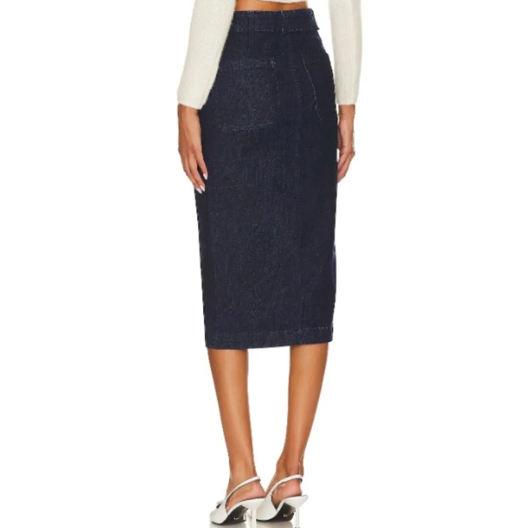 Favorite Daughter Women's‎ Mischa Skirt in Flores Denim Size 6/23 Side Slit NEW Blue - Image 4