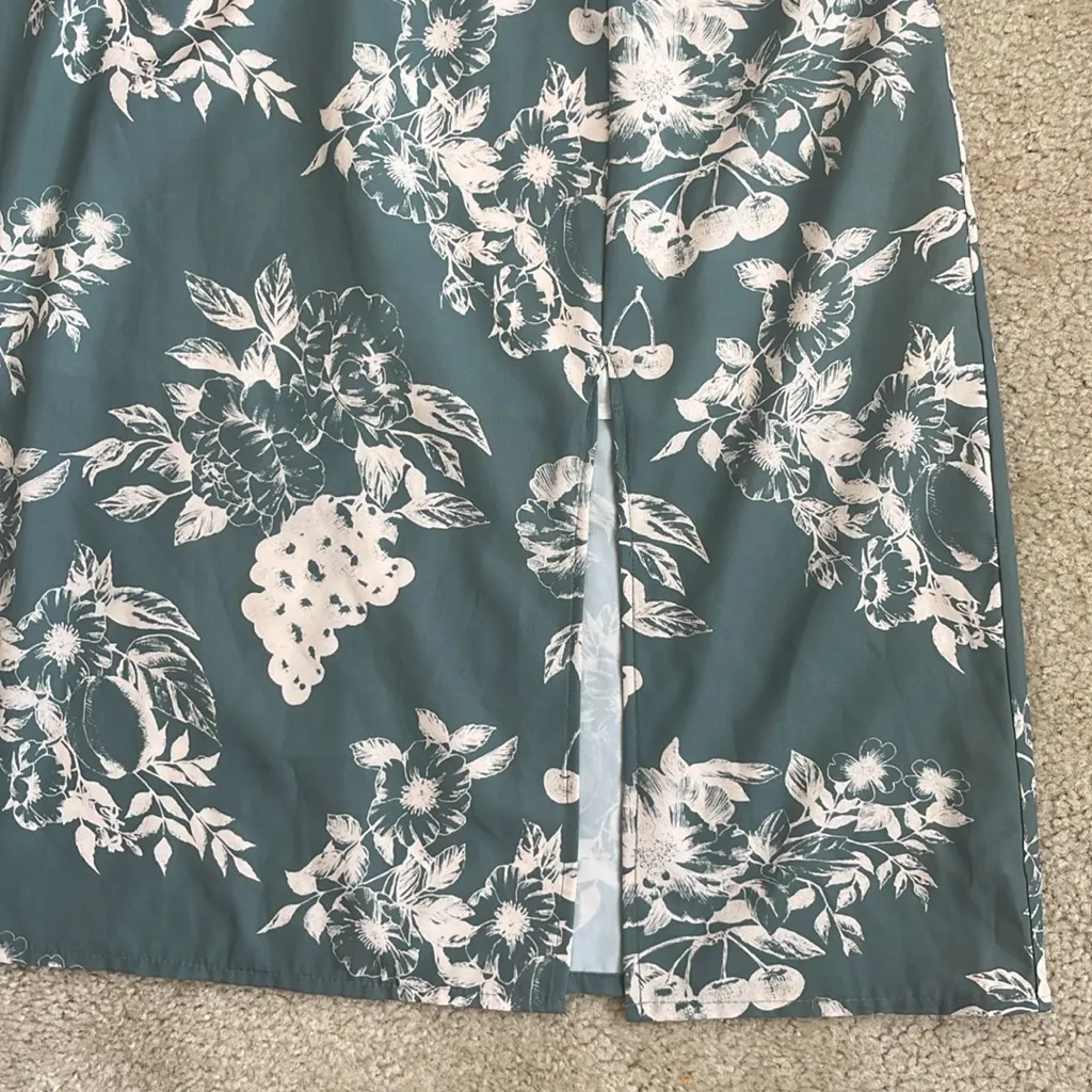NWT Cider Floral Slit Midi Dress in Green White Women's Large - Image 5