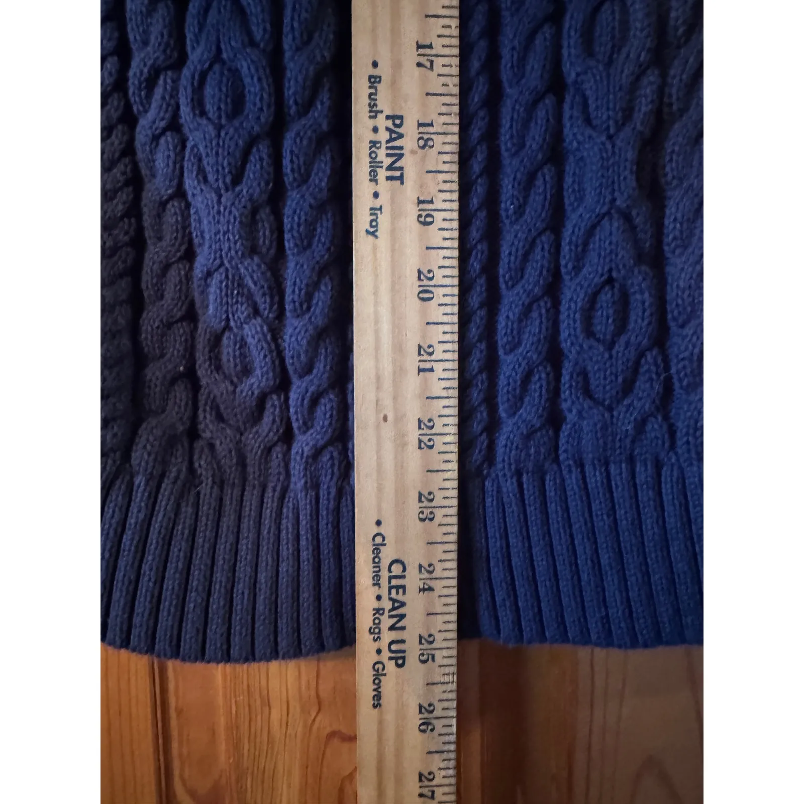 LLBean Navy Blue Cable Knit Full Zip Mock Neck Sweater Medium - Image 6