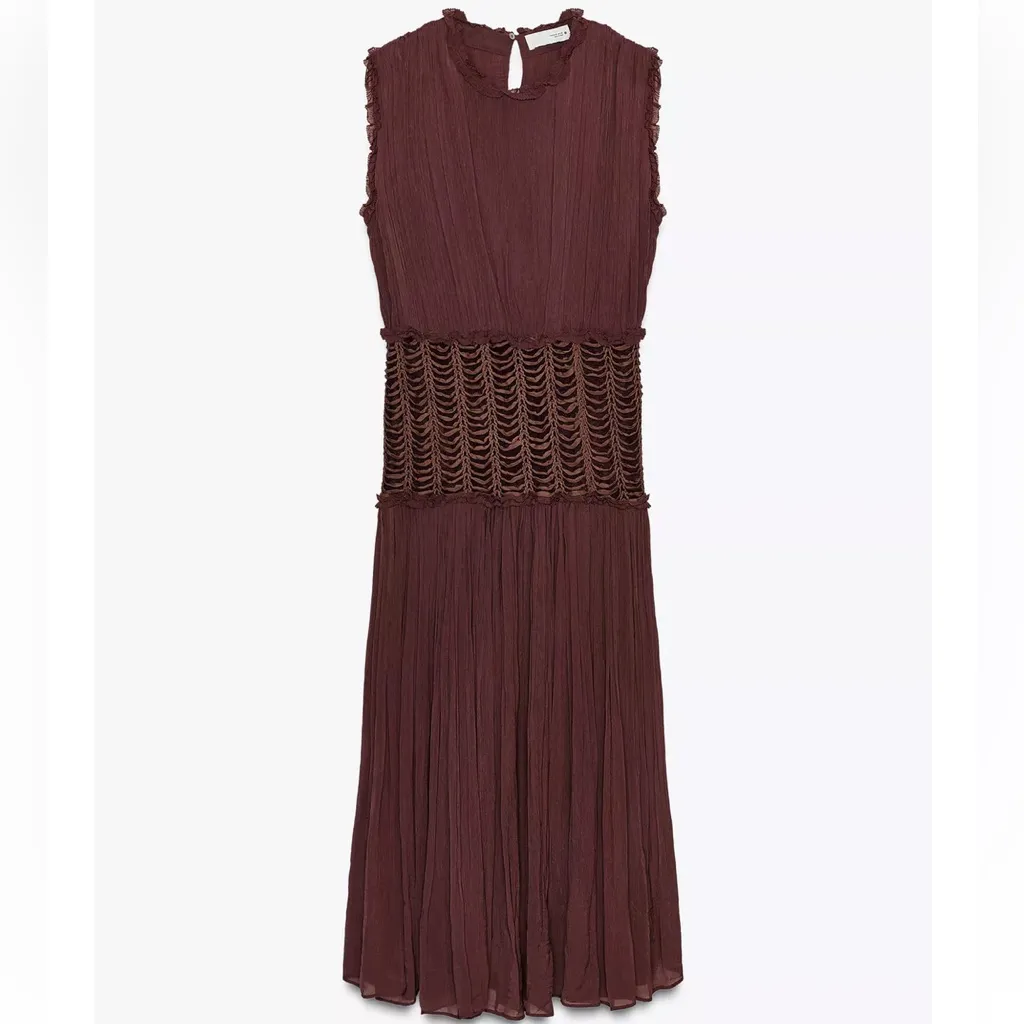 Zara NWT ZW COLLECTION embroidered drop waist pleated flowy midi maxi dress - Image 7