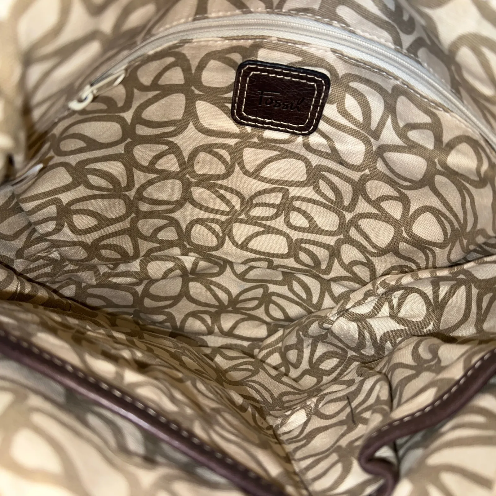 Fossil Pebbled Leather Crossbody Bag Rich Chocolate Brown Contrast Stitching - Image 10