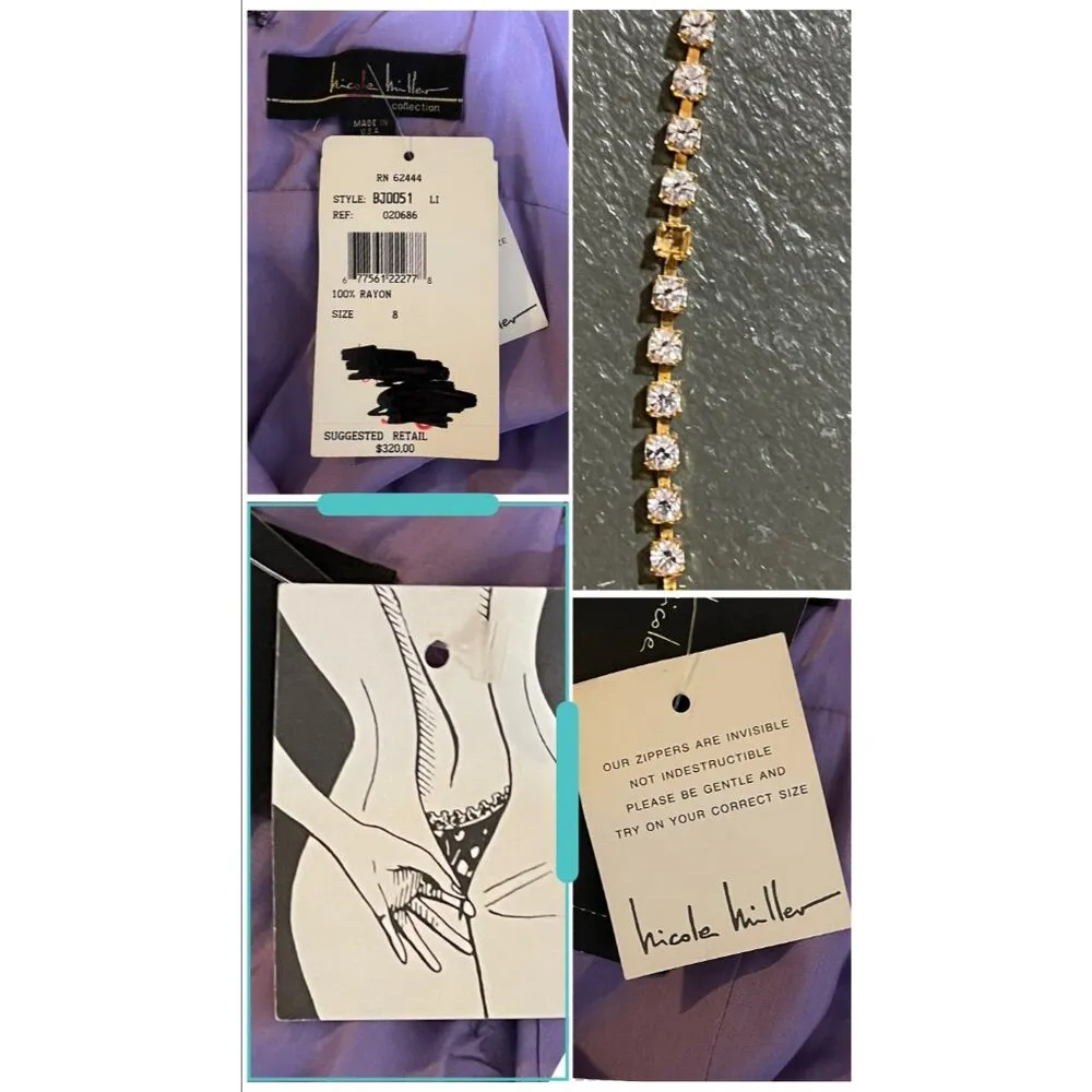 New Nicole Miller Dress Purple Cocktail Formal Wedding Size 8 USA - Image 8