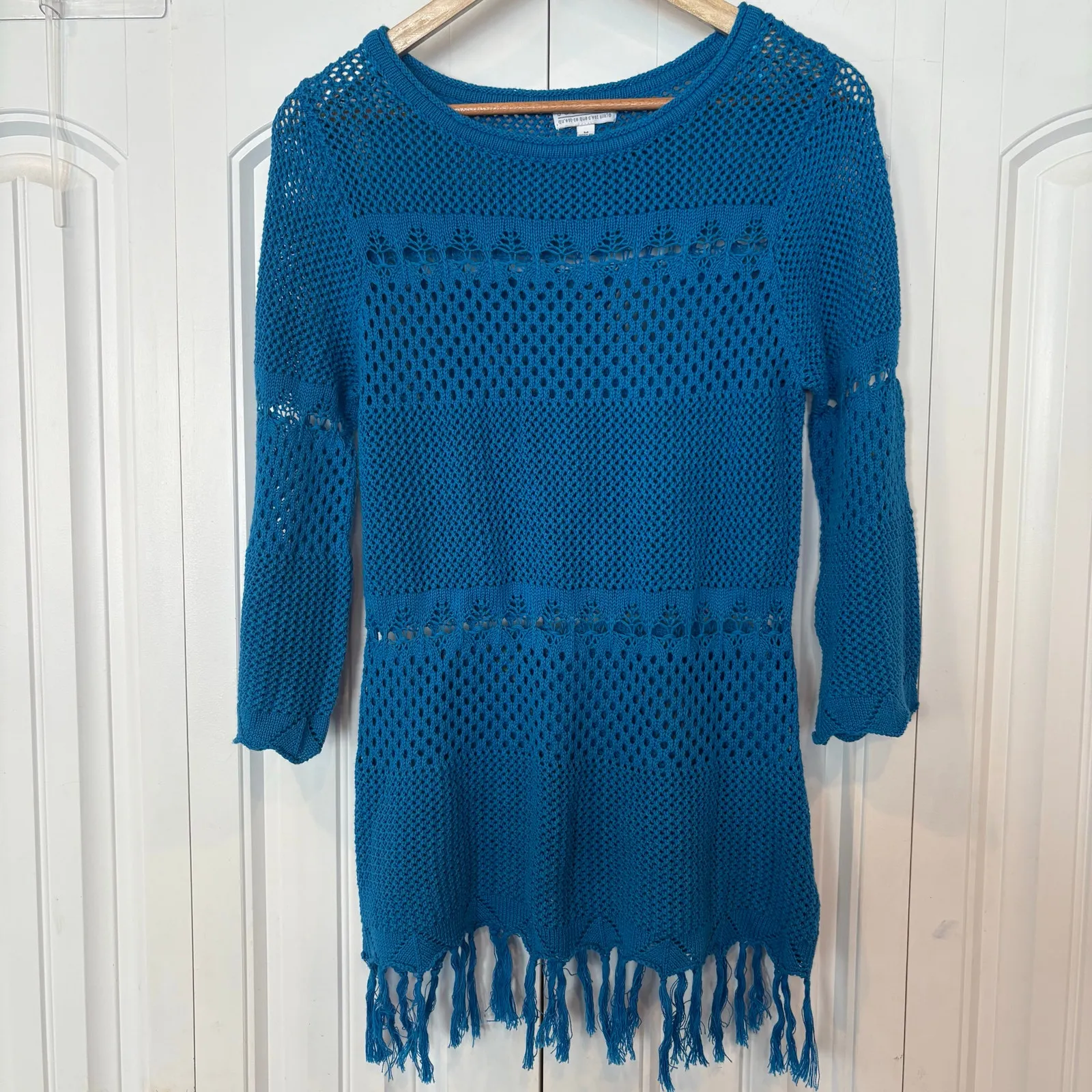 Joseph A. Blue Open Knit Fringe Sweater‎ Size Medium - Image 2