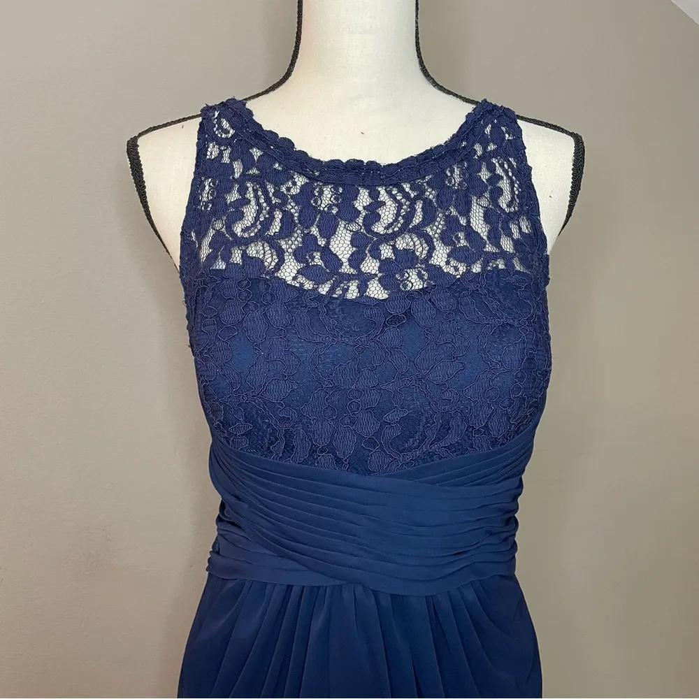 David’s Bridal Lace Bridesmaid Maxi Dress With Long Mesh Skirt in Marine 8 - Image 5