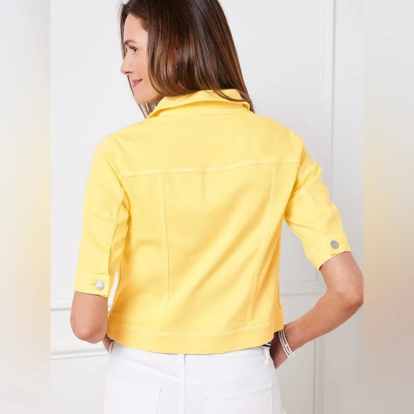 Talbots SHORT SLEEVE Cropped JEAN JACKET - DAISY Medium Butter Yellow - Image 2