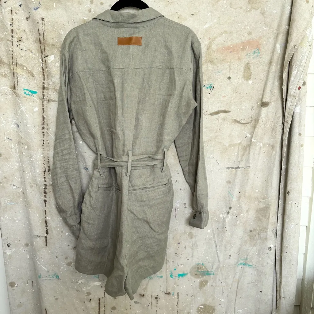 Rivet Utility Trendsetter Belted Linen Romper Green Size M - Image 4