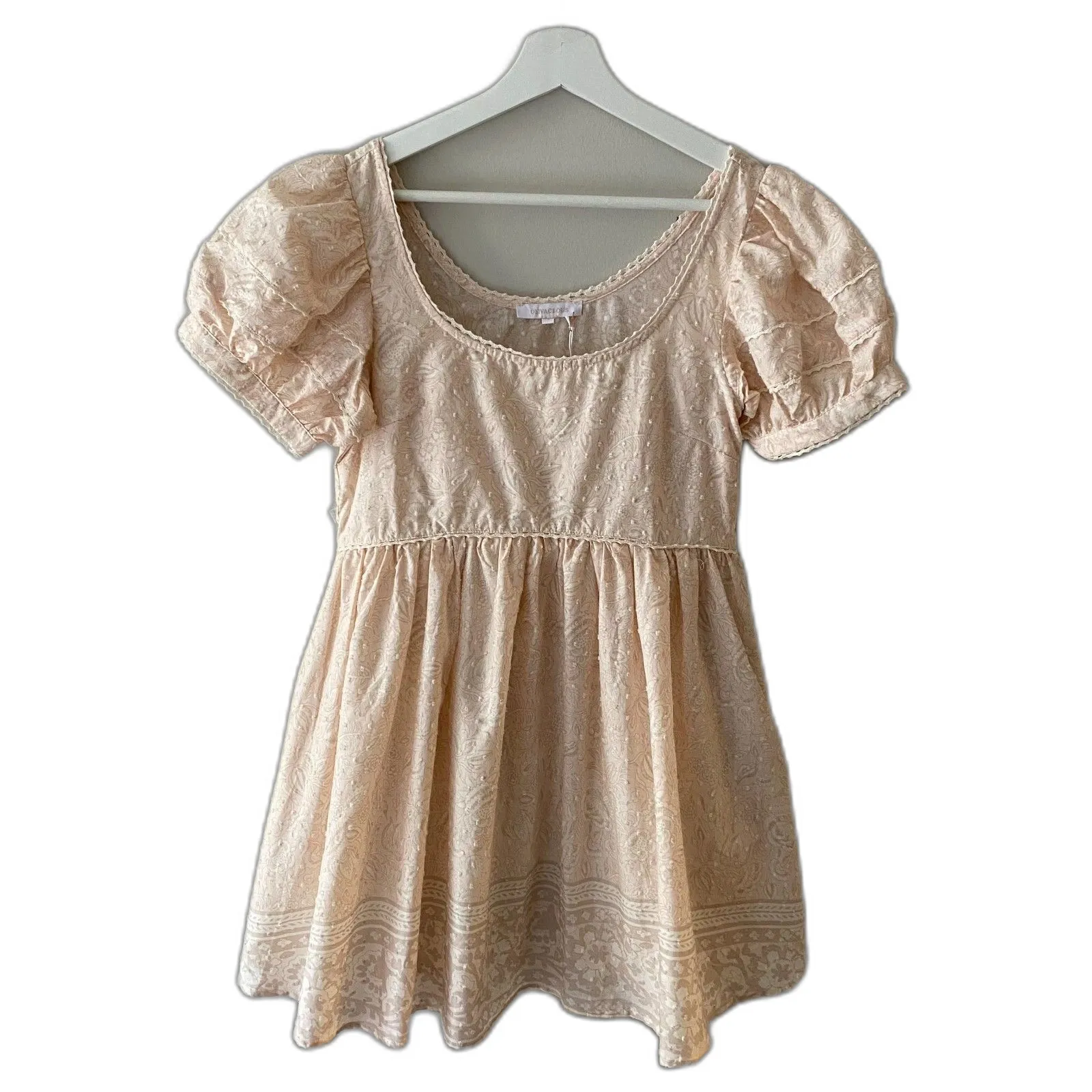 Olivaceous Babydoll Dress Woman's  S Beige Puff Sleeves Cottagecore Boho NWT - Image 2