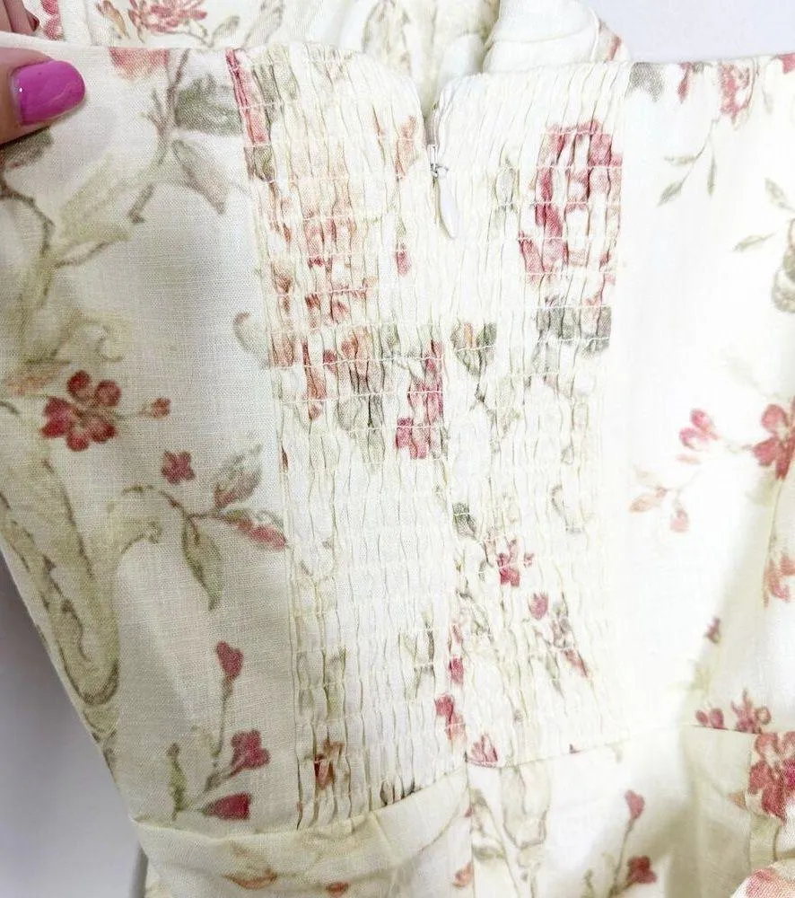 V Chapman Womens Nasturtium Mini Dress Strapless Floral Bow Cream Size 14 NEW - Image 6