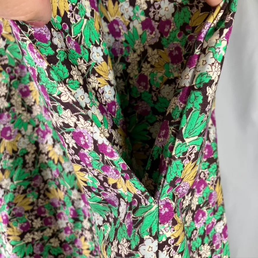 H&M Floral Maxi Skirt Size 8 Womens Green Purple Yellow Flower Print Boho Cotton - Image 9