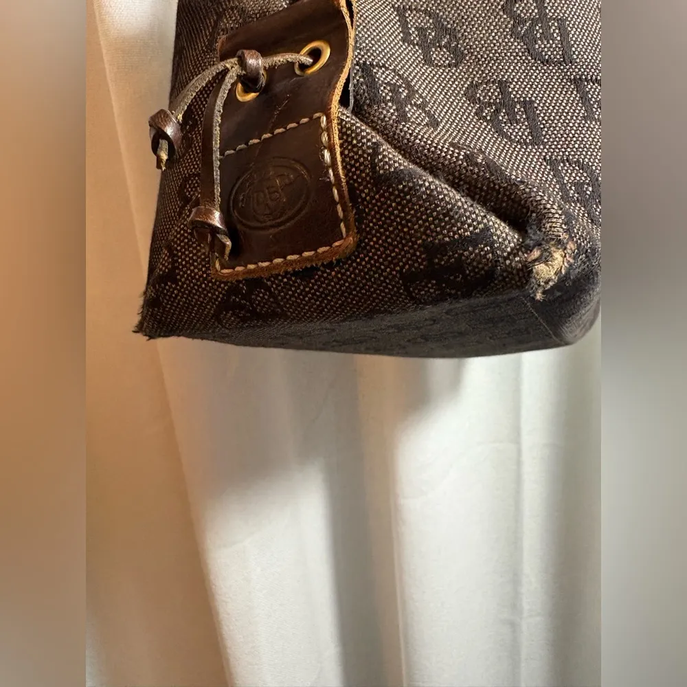 Vintage Dooney & Bourke Signature DB‎ Purse Large Tassel Tote Y2K Brown GUC! - Image 5