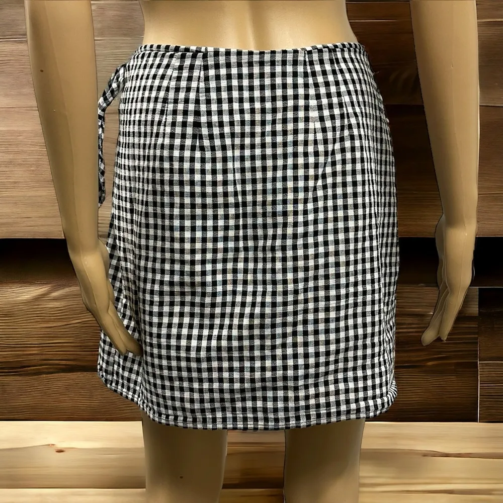 Madewell Black White Gingham Check Side Tie Mini Wrap Skirt Womens Size 2 - Image 10