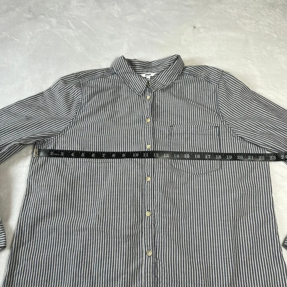 Sonoma Women's Stripe Button Up Shirt Size Large Cotton Nautical Preppy Casual - Image 7
