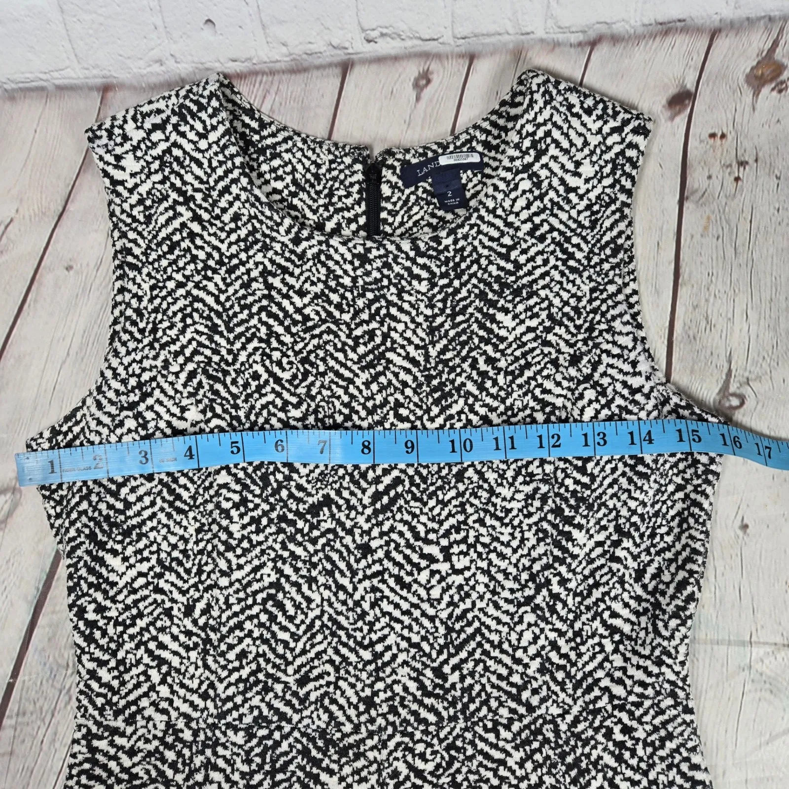Lands End‎ Sleeveless Ponte Pencil Dress Black White Patterned Career Casual 2 - Image 7