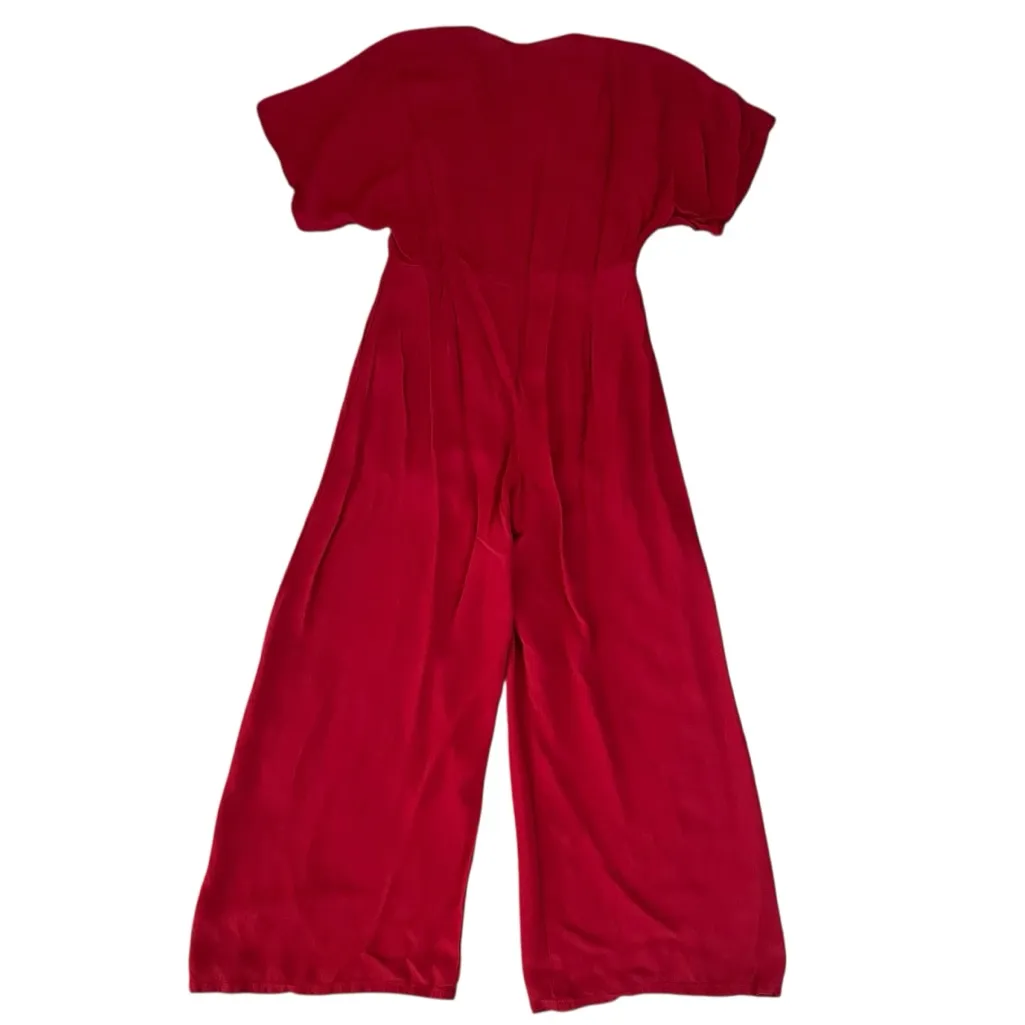 Reformation Women’s Swiss Red Short Sleeve V-Neck Wide Leg Jumpsuit Size 10 - Image 6