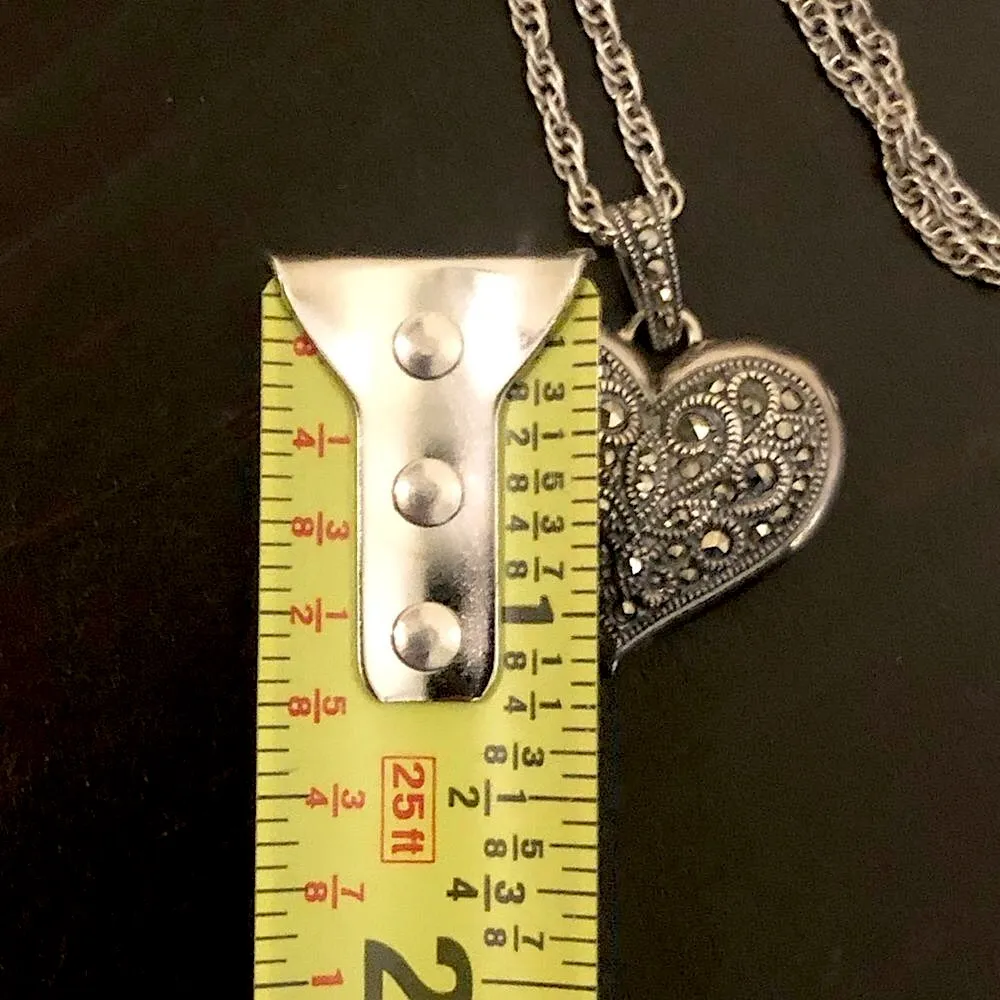 JUDITH JACK Sterling Silver Marcasite Encrusted Large Heart Locket RARE Black - Image 7