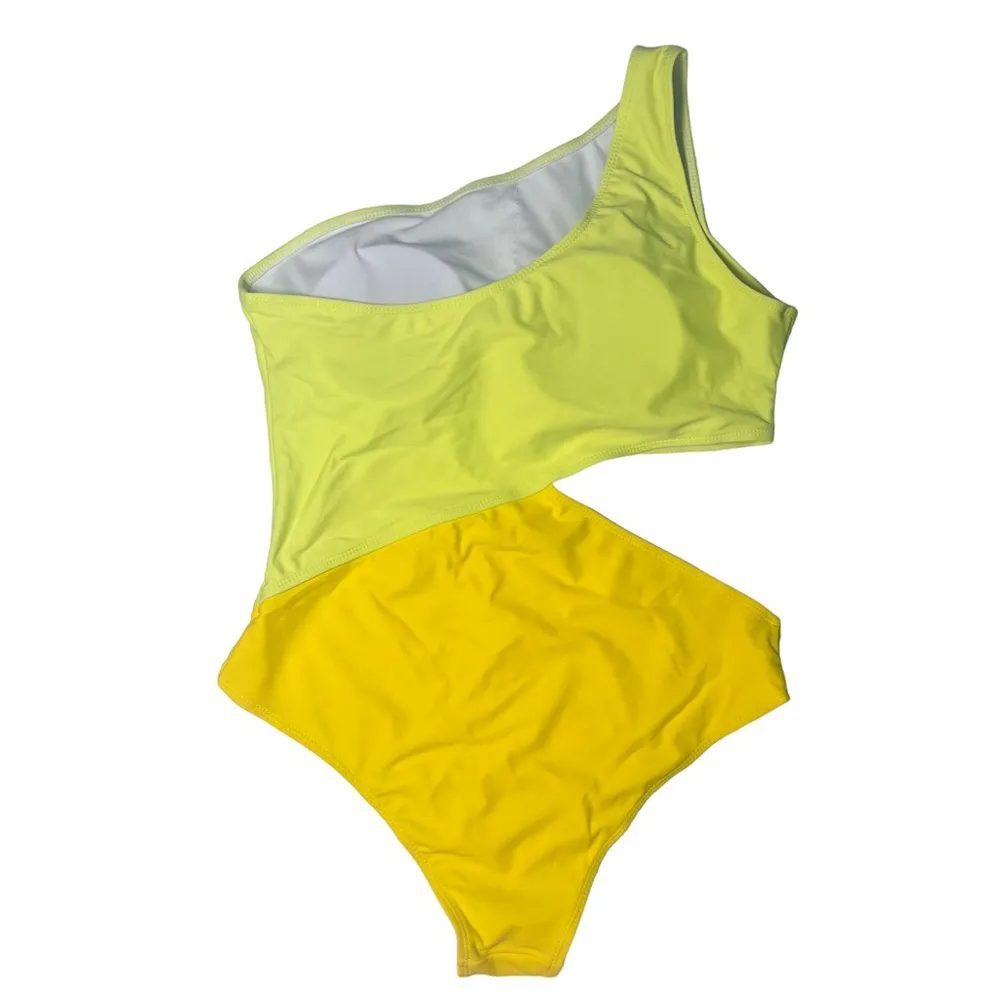 Yellow Color Block Cut Out 1 Piece Swimsuit I Size XL - Image 3