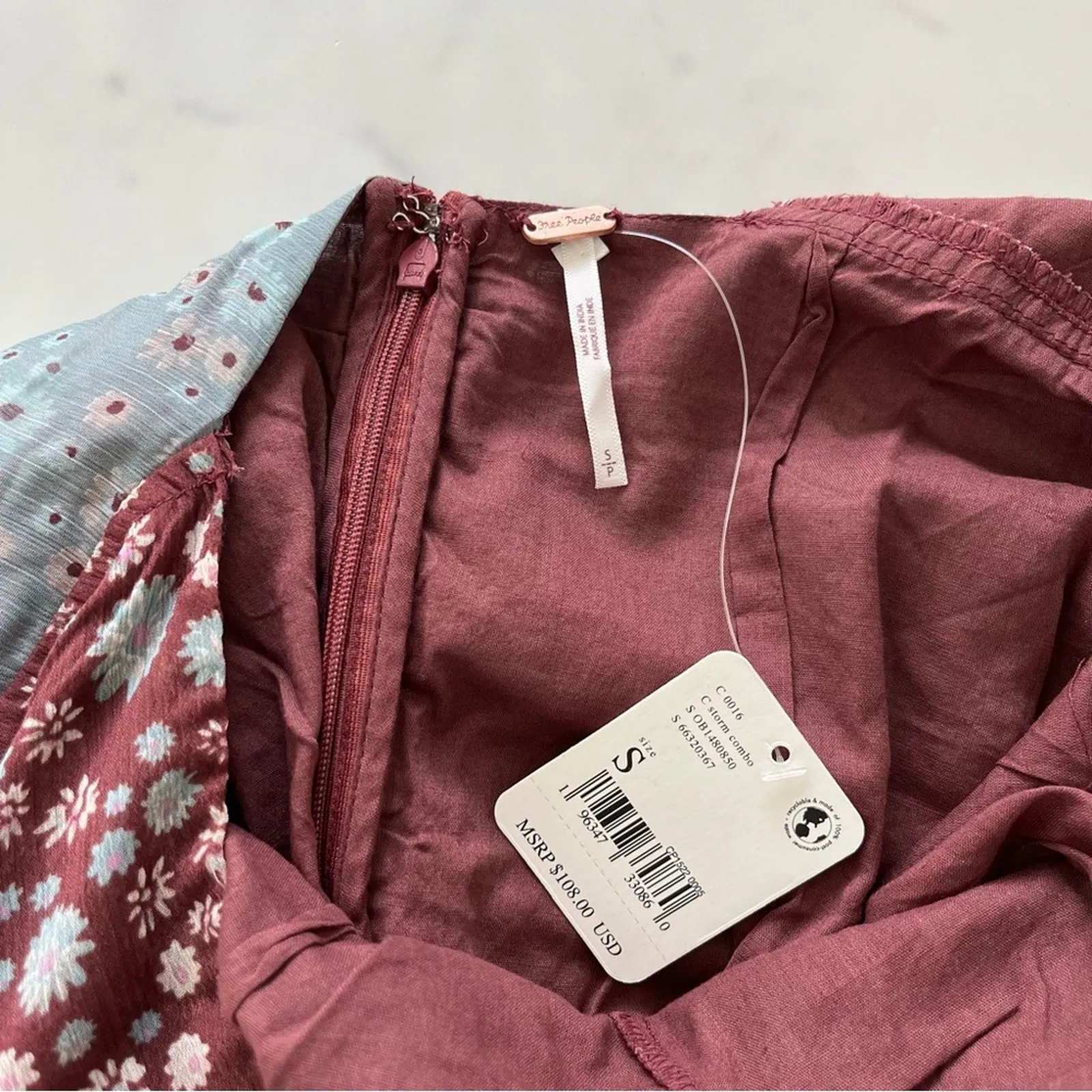 Free People Tessa mini Dress ruched bodycon Floral Print Sz Small Boho festival - Image 4