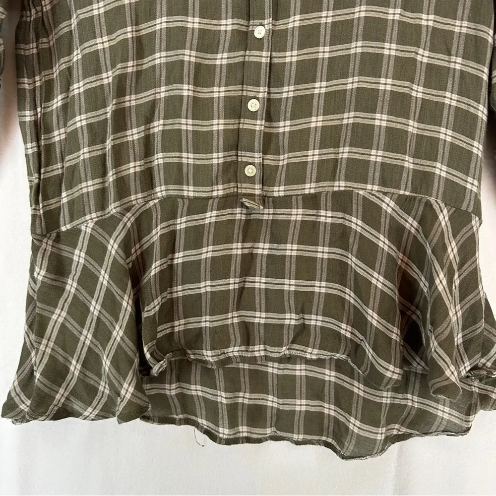 Ann Taylor LOFT Women's Flannel/Plaid Olive Green Long Sleeve Shirt Size XSP - Image 4