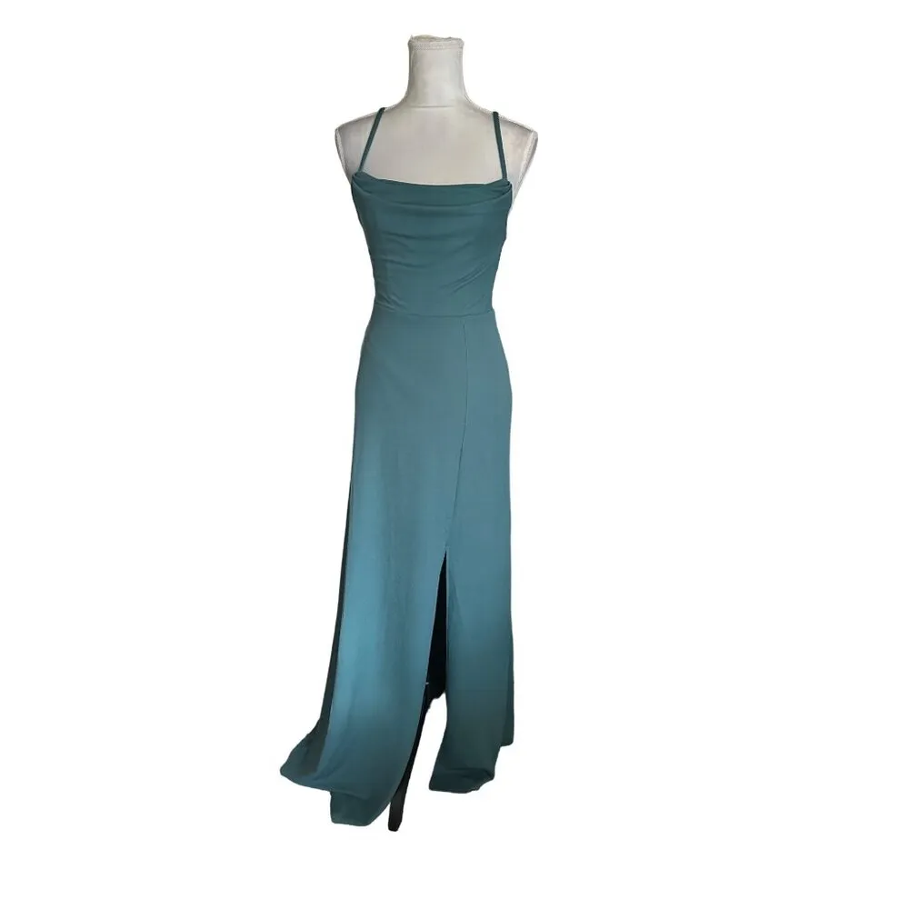 Birdy Grey Ash Dress Green Strappy Extra Small Maxi Side Slit Stretchy Runs Big - Image 3