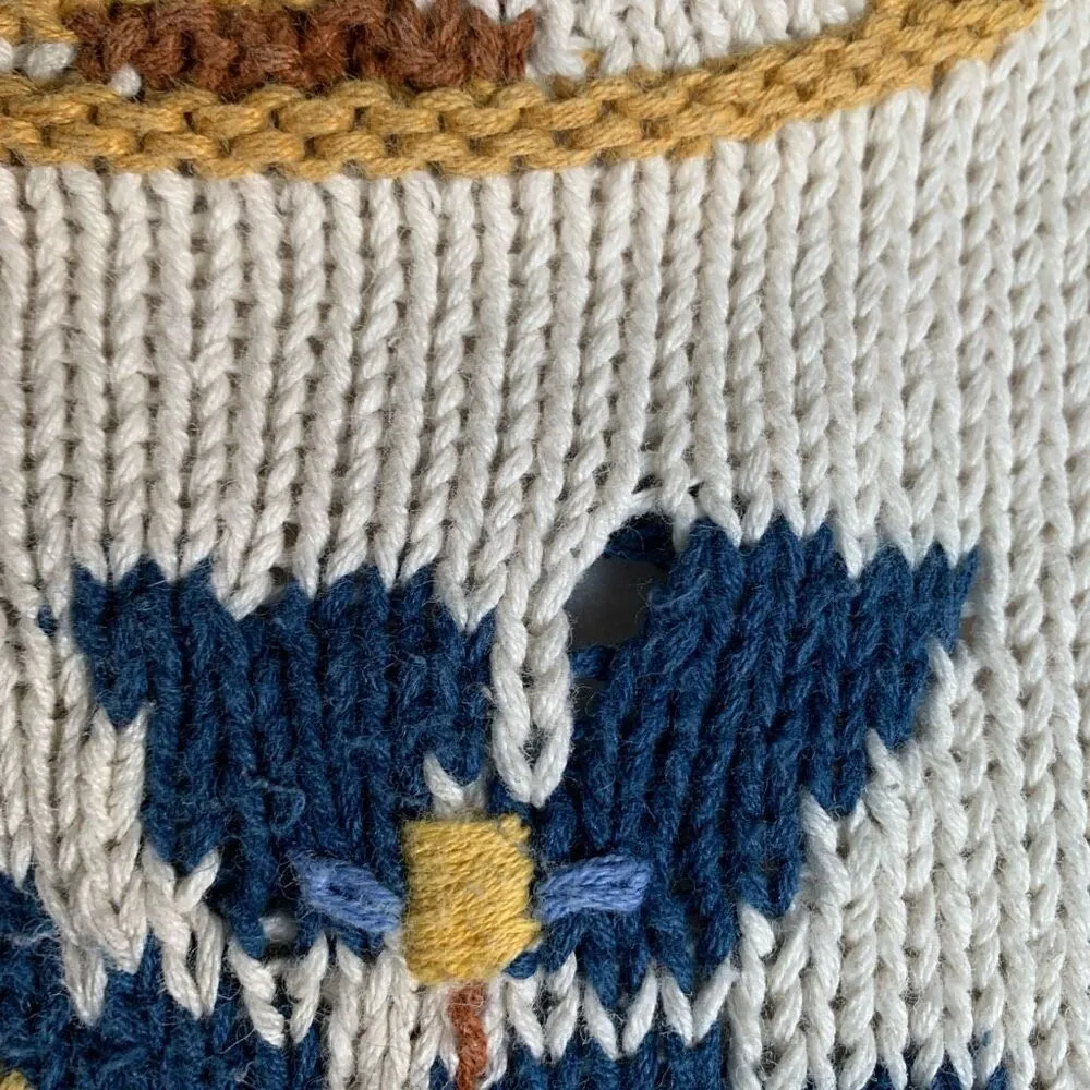 Vintage Lizi Ruch Cream Floral Embroidered Mock Neck Neutral Pullover Sweater Red - Image 11