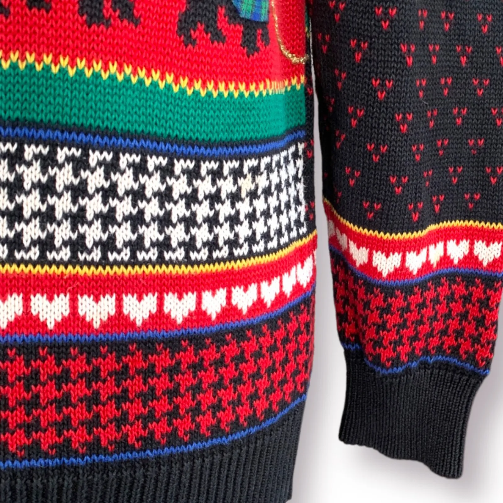 Vintage 90s Susan Bristol Scottie Dog Fair Isle Red Plaid Knit Sweater Large - Image 6