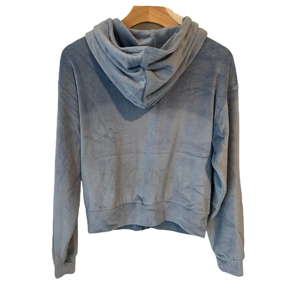 Refuge Hoodie Jacket Womens S Blue Velour Velvet Full Zip Rinestone QUEEN NEW - Image 10