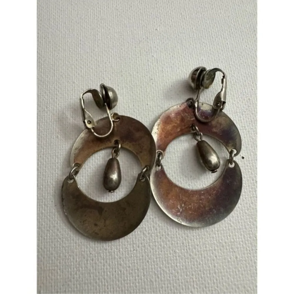 Vintage Womens Chunky Silver Tone Open Bead Dangle Clip On Earrings 80s 90s Y2K‎ - Image 3