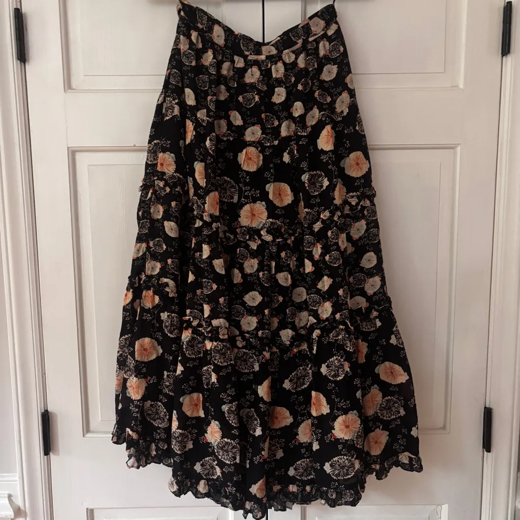Ulla‎ Johnson Tulia Floral Midi Skirt Noir Floral Print Size 12 Ruffle Layered - Image 5