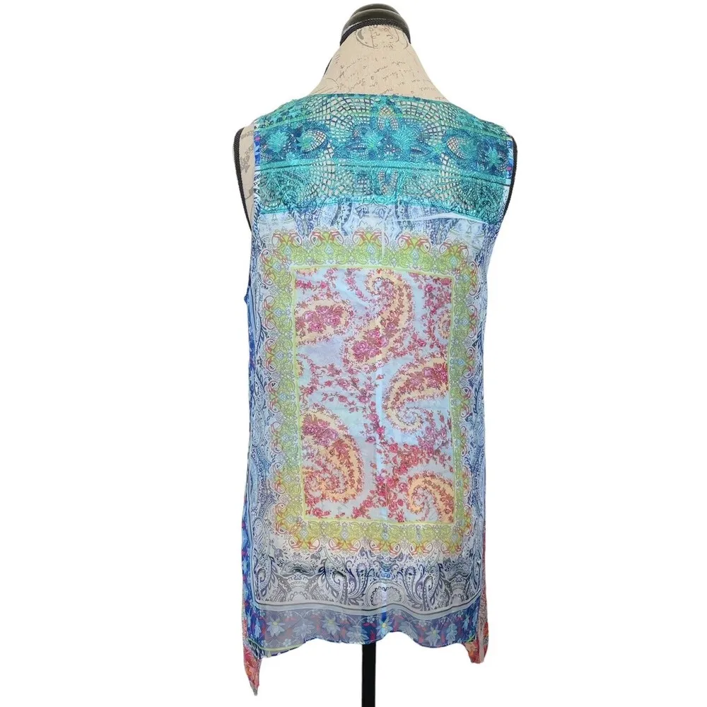 One world Blouse Top Sz Petite Large Lace Sleeveless Easter Crochet High Low - Image 2