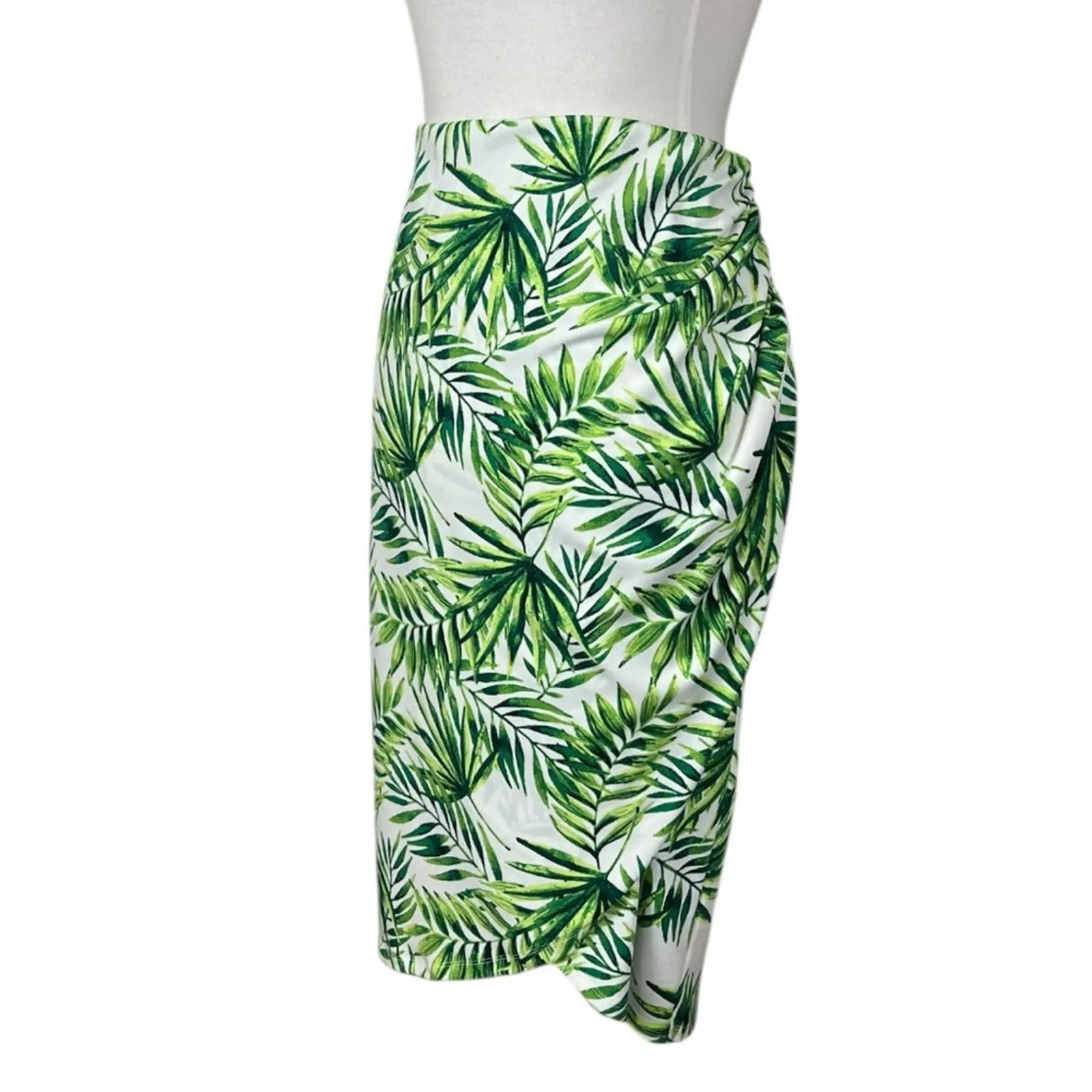 Marc New York Faux Wrap Skirt White Green Tropical Leaf Print Women’s Size Large - Image 2