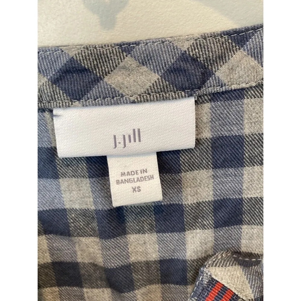 J Jill Women’s Size XS Shirt Popover Gingham Plaid Checked Top Blue Gray - Image 3
