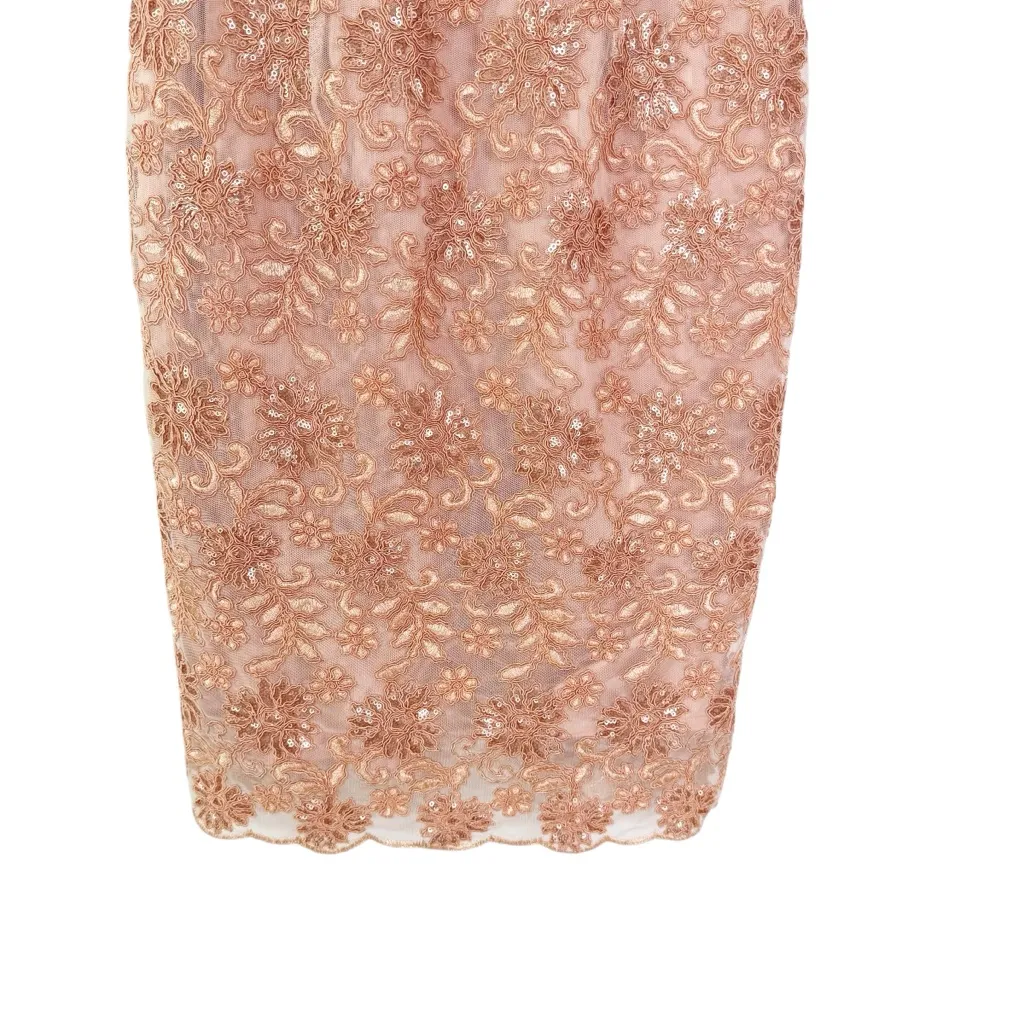 NWT Katherine Kelly Lace Dress Sheath Mesh Overlay Sequin in Peach Pink Size 2 - Image 8