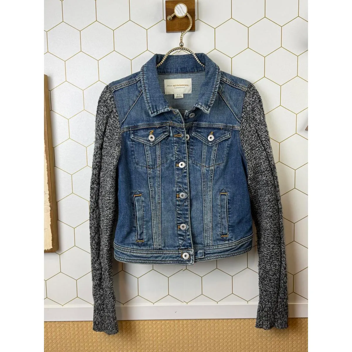 Pilcro and the Letterpress Cable Knit Sweater Sleeve Denim Jacket - Size - Small - Image 5