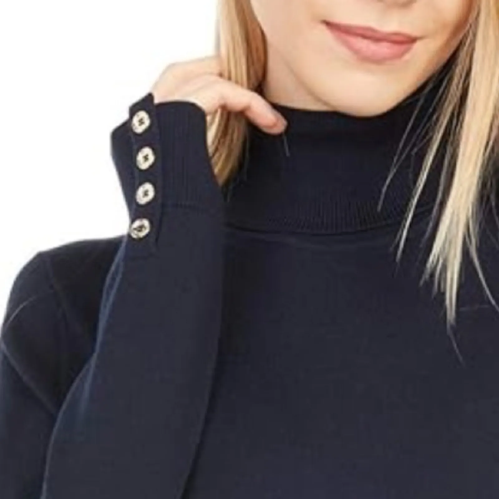 Tommy Hilfiger Stella Navy Turtleneck Button Cuff Sweater XS - Image 8