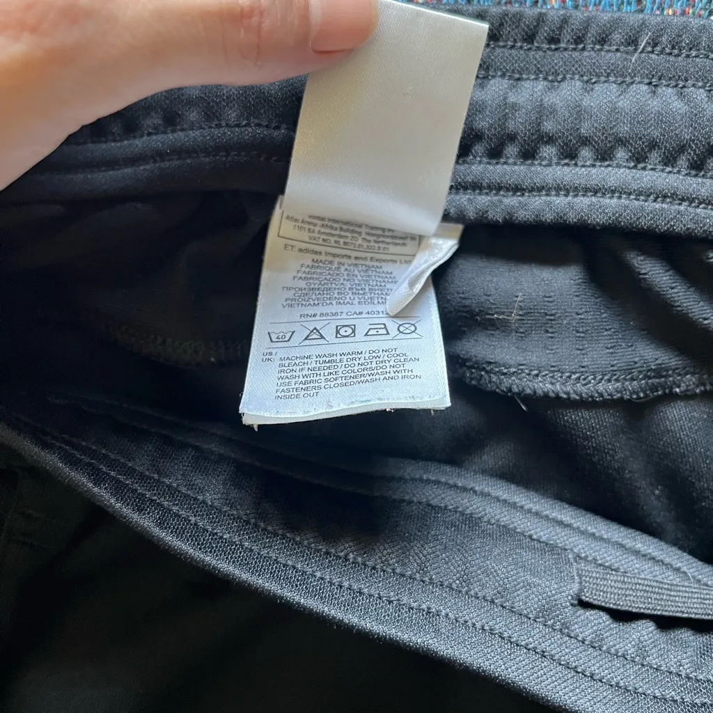 Adidas Black and White Track Pants with Tapered Fit Joggers SZ S Y2K Classic - Image 14