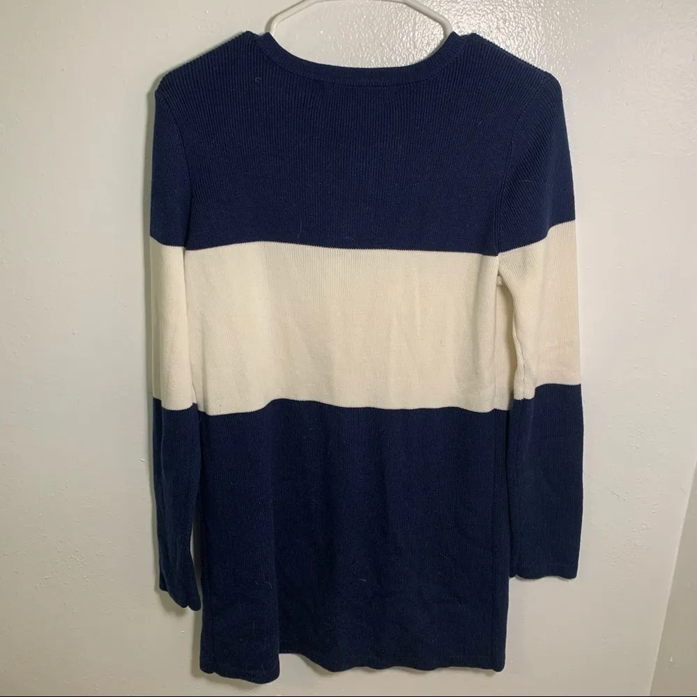 Ava Duster Cardigan Navy Cream Colorblock Stripe - Image 8