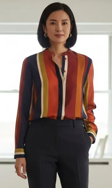 Lafayette 148 Large Brayden Vertical Stripe Tunic Blouse Button Down Silk Small Red - Image 2