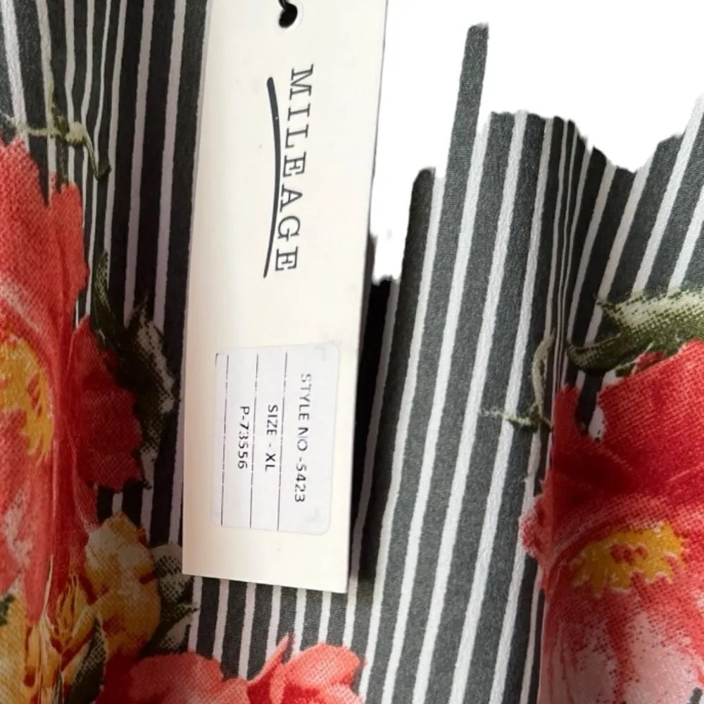 Women’s Blouse floral rose tropical light fabric black casual short sleeve XL. - Image 2