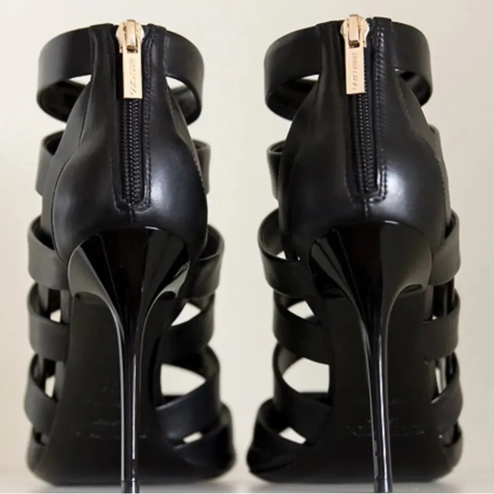 Jimmy Choo Dame Napa Leather Strappy Cage Sandal Stiletto Heels Black sz 37 - Image 14