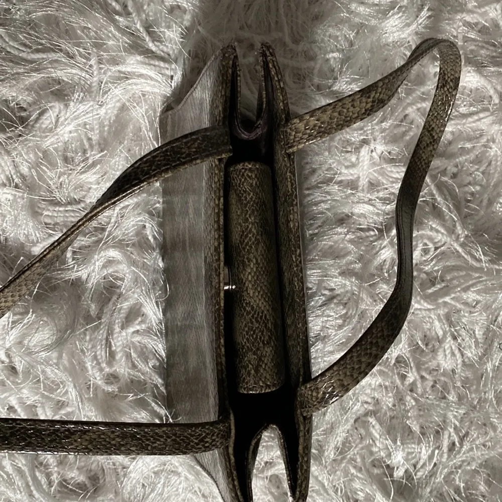 Ulta Taupe Snake Print Small Compact Hand Bag Purse Double Handles Like New Brown - Image 4