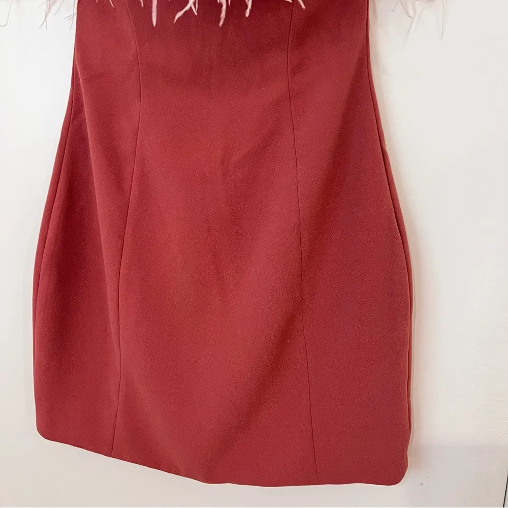 House of CB ALEXA Warm Pink Mini Dress Feather Trim - Image 6