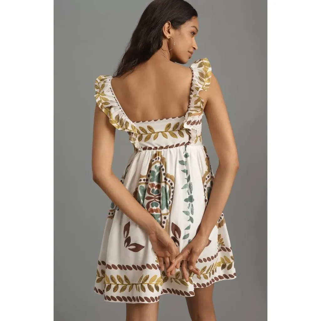 NWT By Anthropologie Ruffle-Sleeve Square-Neck Mini Roman Grecian Dress L - Image 4