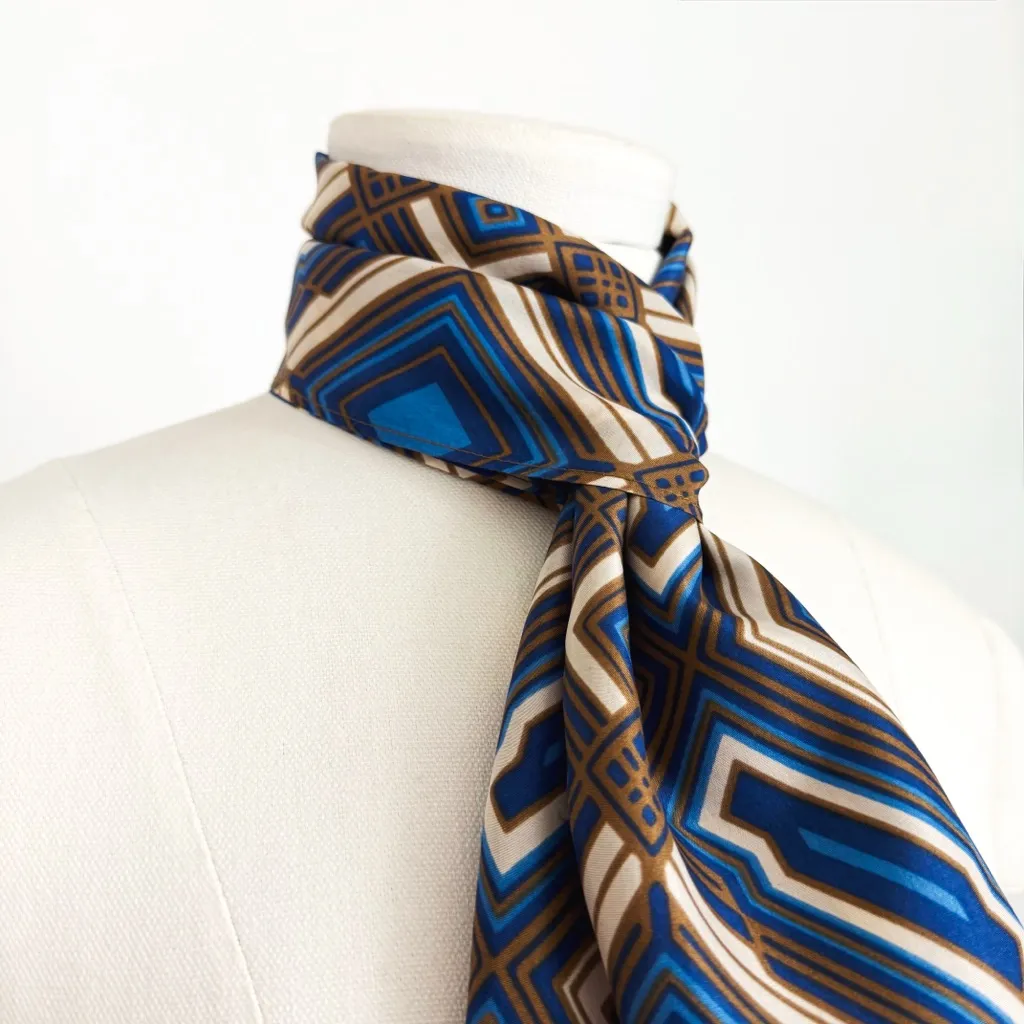 Vintage Y2K Pure Silk Geometic Rectangular Fashion Scarf in Blue | 57” x 10” - Image 3