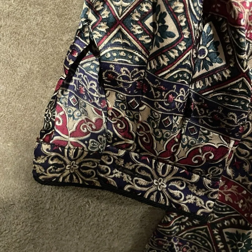 Vintage Talbots Top Sz 6 Pure Silk Floral Boho Rope Neck Red Gold Green Blouse - Image 5