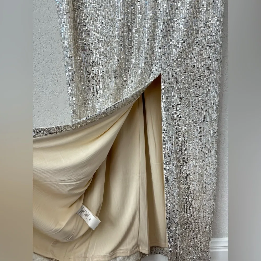 NWT Eliza J Champagne long Formal Sequin Dress size 12 - Image 4