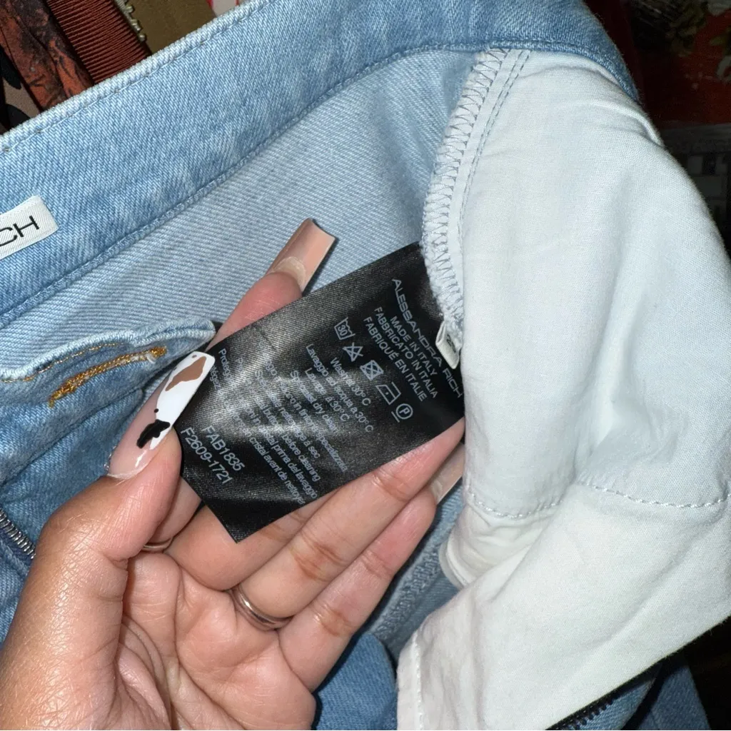 Alessandra Rich Crystal Button High Waist Stirrup Jeans Blue Size 25 - Image 12