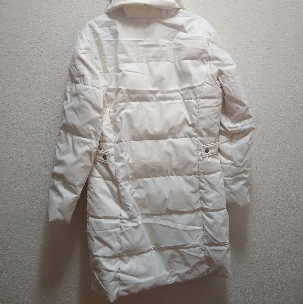 Columbia Long Down Puffer Winter Jacket in Cream - Image 3
