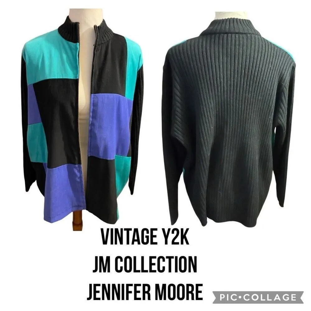 JM Collection By Jennifer Moore Y2K 90’s/2000’s Era color Block Full Zip Sweater - Image 2