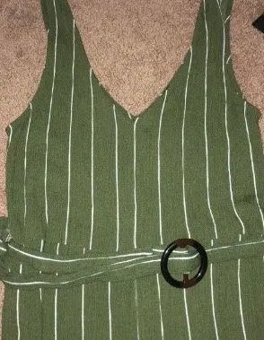 olive green stripes romper S jumpsuit belt - Image 5
