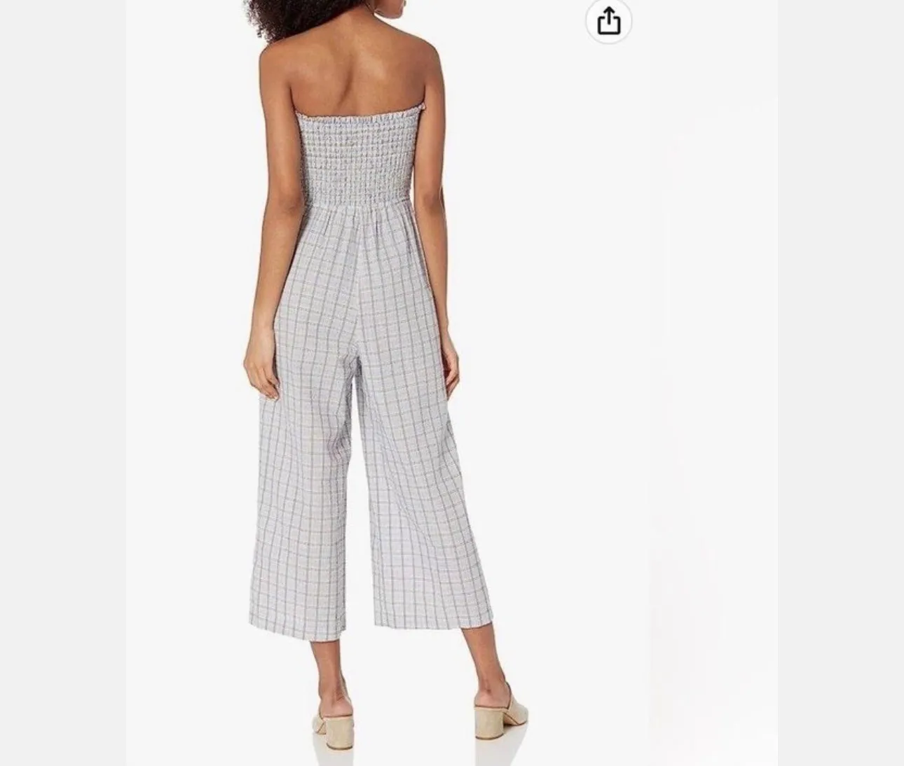 BCBG Generation Sz S Adorable Smocked Strapless Jumpsuit Blue Plaid Multiple - Image 2